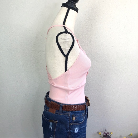 Topshop (8) Blush Pink Lace Trim Bodysuit - Picture 3 of 7
